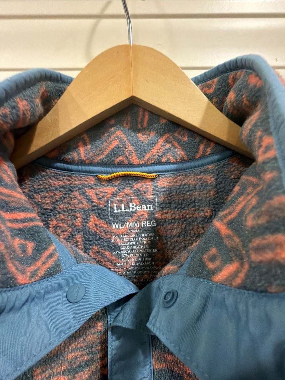 L.L. Bean Snap-T Fleece Pullover WL/MM REG Blue Aztec Print - Picture 5 of 5